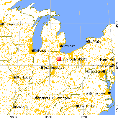 Forest, OH (45843) map from a distance