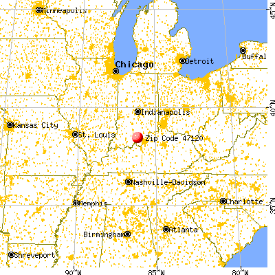 Fredericksburg, IN (47120) map from a distance