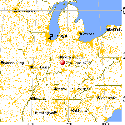 Elizabethtown, IN (47232) map from a distance