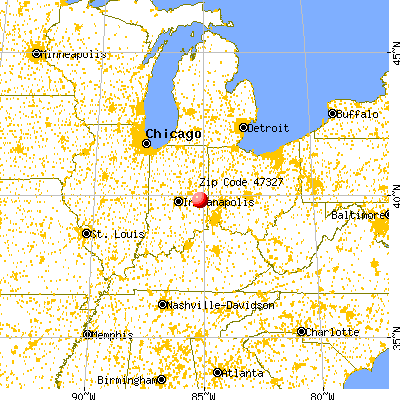 Cambridge City, IN (47327) map from a distance