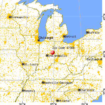 Parker City, IN (47368) map from a distance