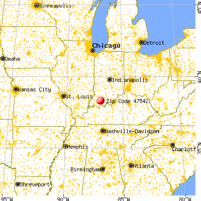 Huntingburg, IN (47542) map from a distance