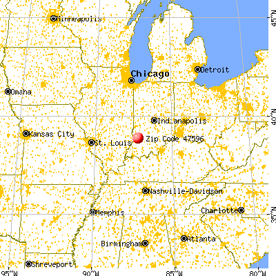 Westphalia, IN (47596) map from a distance