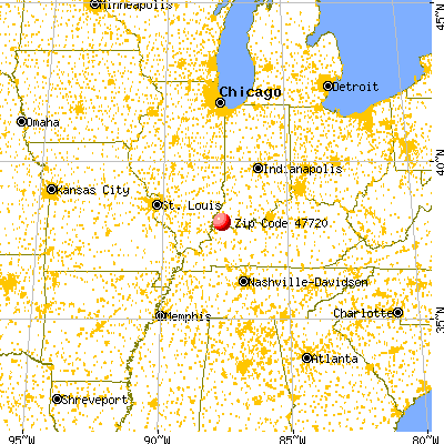 Evansville, IN (47720) map from a distance