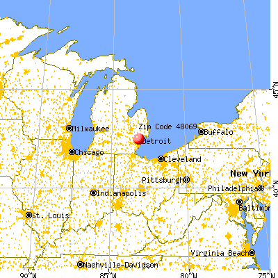 Pleasant Ridge, MI (48069) map from a distance