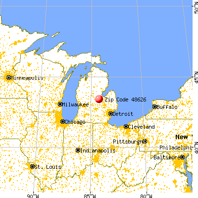 Hemlock, MI (48626) map from a distance