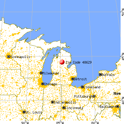 Houghton Lake, MI (48629) map from a distance