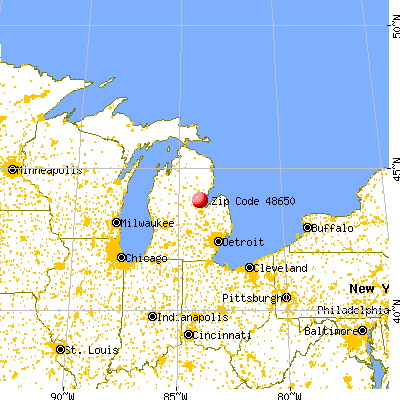 Pinconning, MI (48650) map from a distance