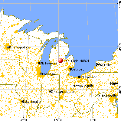 Alma, MI (48801) map from a distance