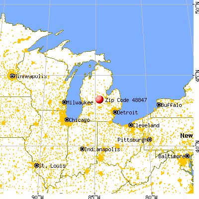 Ithaca, MI (48847) map from a distance