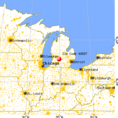 Woodland, MI (48897) map from a distance