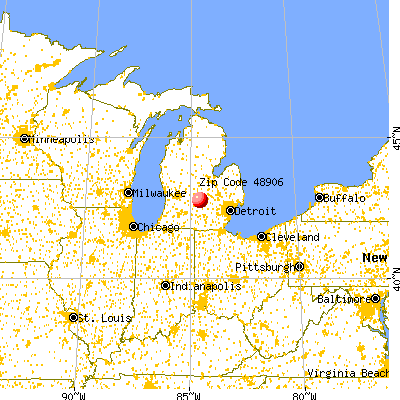 Lansing, MI (48906) map from a distance