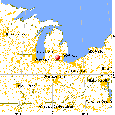 Vineyard Lake, MI (49230) map from a distance