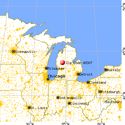 Big Rapids, MI (49307) map from a distance