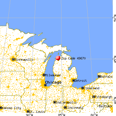 Omena, MI (49670) map from a distance