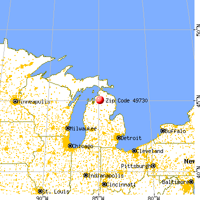 Lakes of the North, MI (49730) map from a distance