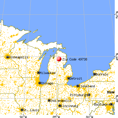 Grayling, MI (49738) map from a distance