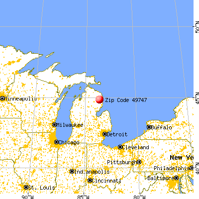 Hubbard Lake, MI (49747) map from a distance