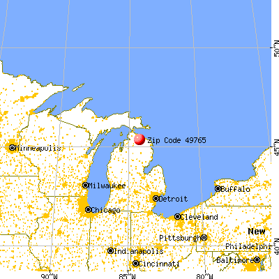 Onaway, MI (49765) map from a distance