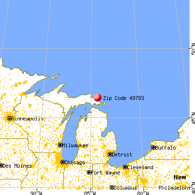 Sault Ste. Marie, MI (49783) map from a distance
