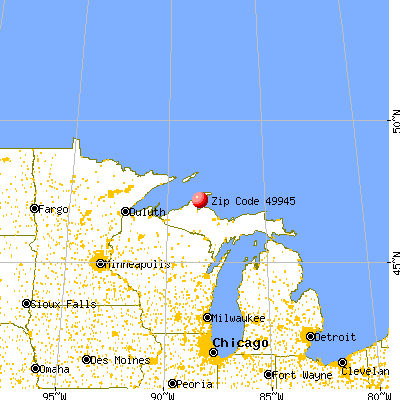 Lake Linden, MI (49945) map from a distance