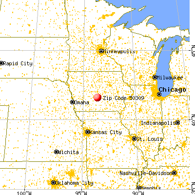 Des Moines, IA (50309) map from a distance