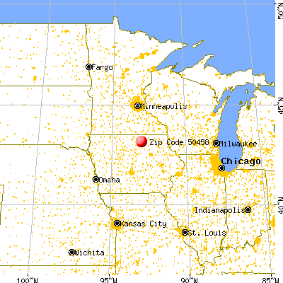 Nora Springs, IA (50458) map from a distance