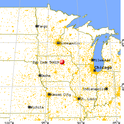 Clarksville, IA (50619) map from a distance