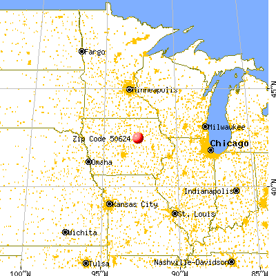 Dike, IA (50624) map from a distance