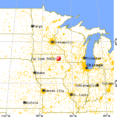 Fredericksburg, IA (50630) map from a distance