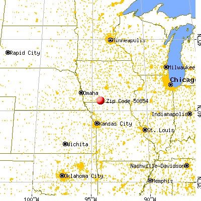 Mount Ayr, IA (50854) map from a distance