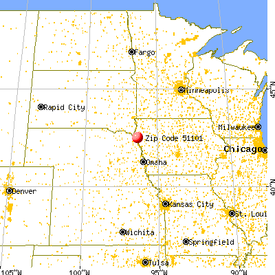 Sioux City, IA (51101) map from a distance