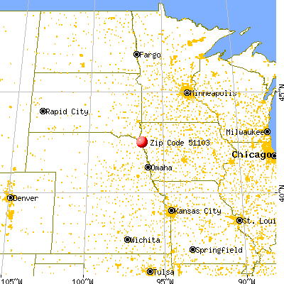 Sioux City, IA (51103) map from a distance