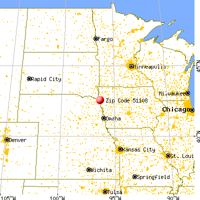 Sioux City, IA (51108) map from a distance
