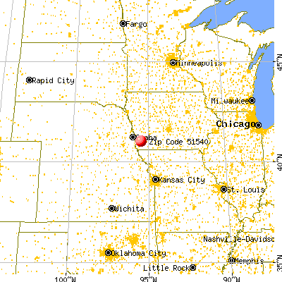 Hastings, IA (51540) map from a distance