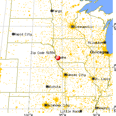 Mineola, IA (51554) map from a distance