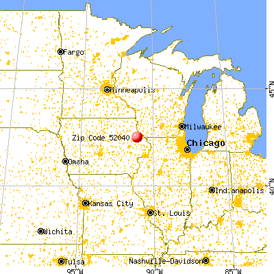 Dyersville, IA (52040) map from a distance