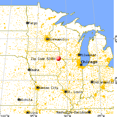 Greeley, IA (52050) map from a distance