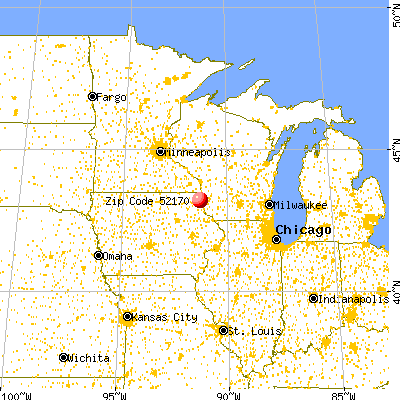 Waterville, IA (52170) map from a distance