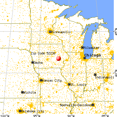 Homestead, IA (52236) map from a distance