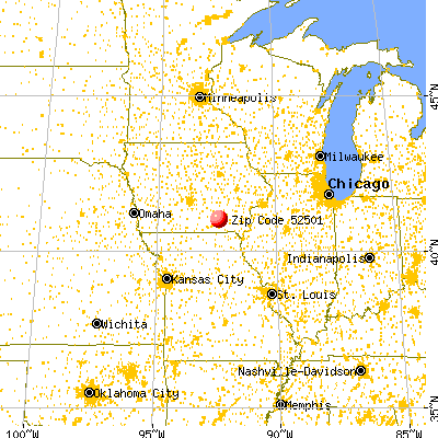 Ottumwa, IA (52501) map from a distance