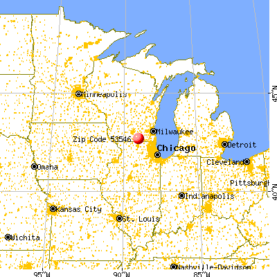 Janesville, WI (53546) map from a distance