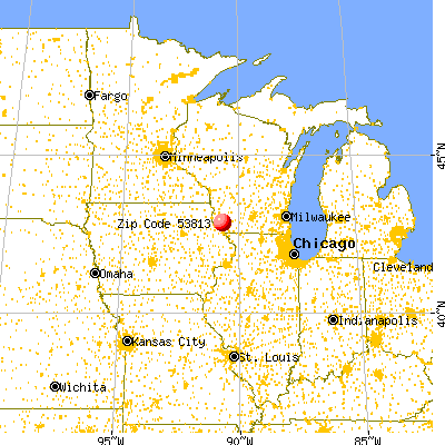Lancaster, WI (53813) map from a distance