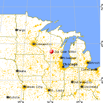 Adams, WI (53910) map from a distance