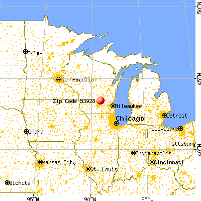 Doylestown, WI (53928) map from a distance