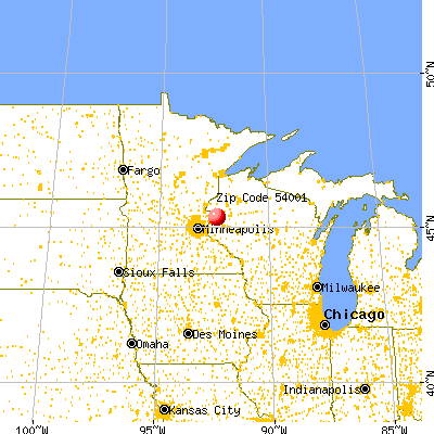Amery, WI (54001) map from a distance