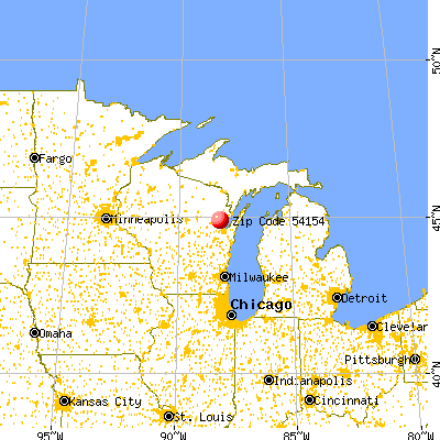 Oconto Falls, WI (54154) map from a distance