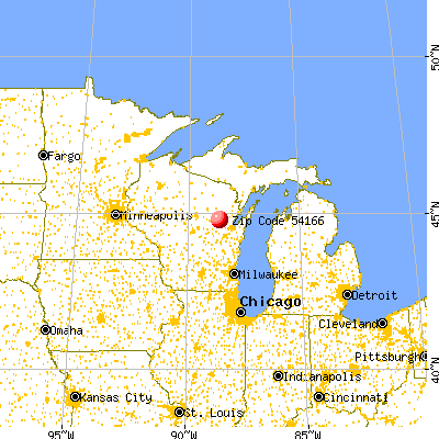 Shawano, WI (54166) map from a distance