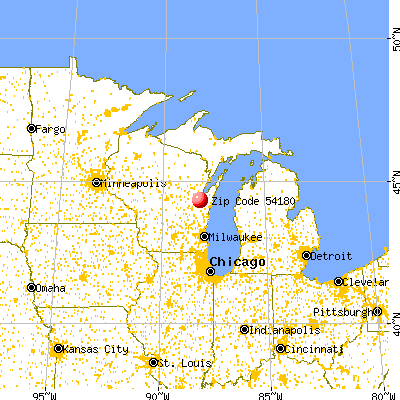 Wrightstown, WI (54180) map from a distance