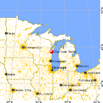 Denmark, WI (54208) map from a distance